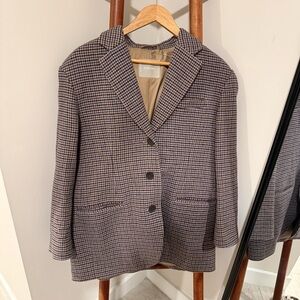 Everlane Blue and Brown Houndstooth Blazer